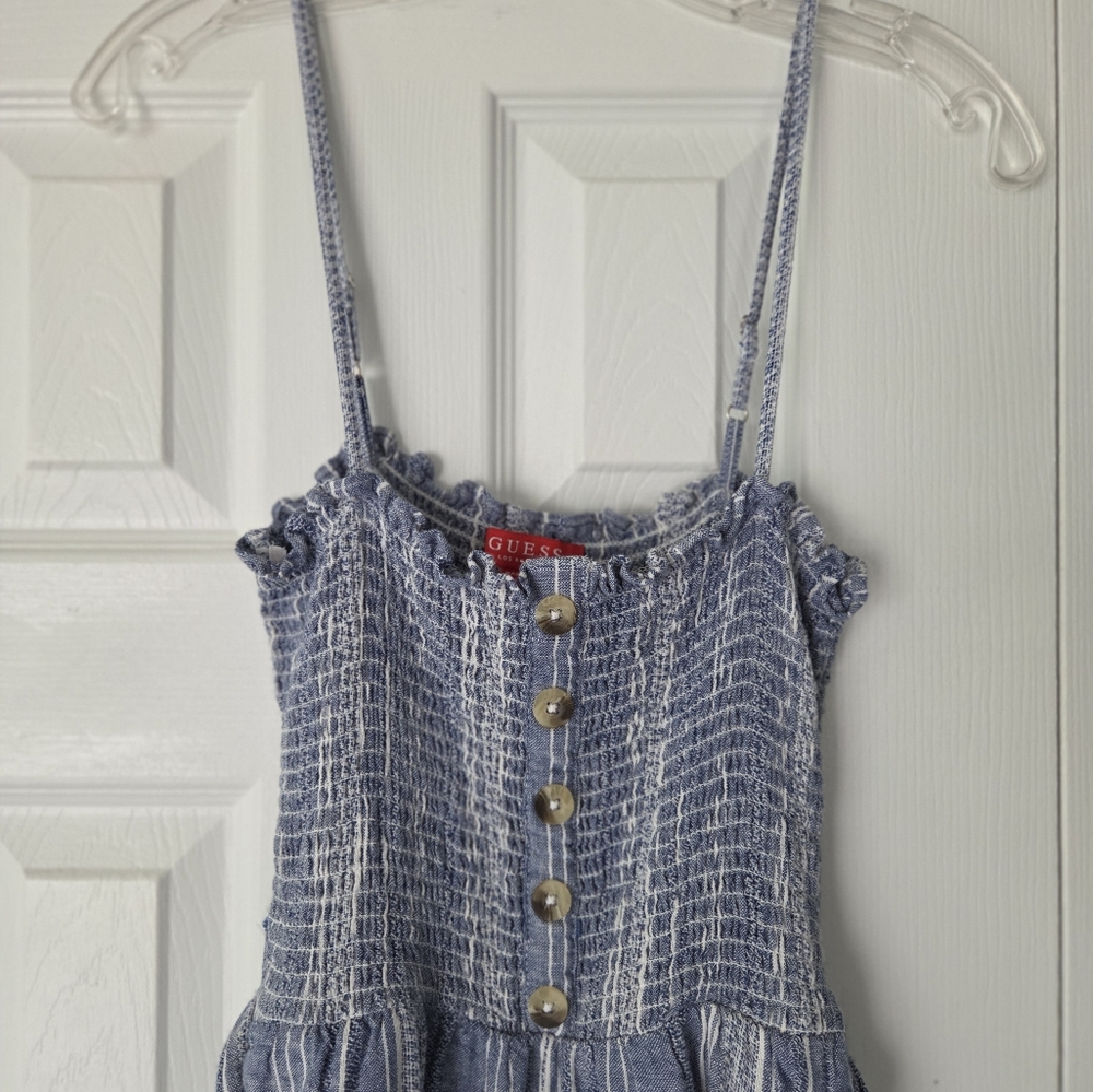 Guess Blue Striped Chambray Jumpsuit with Wide-Leg Design - Picture 3 of 17